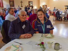 Admiral nurse Lauren Carter with Richard Bainbridge who's wife has Dementia at the fifth anniversary celebration of Hebburn Living with Dementia, at St.Aloysius Churc Hebburn, on Monday.