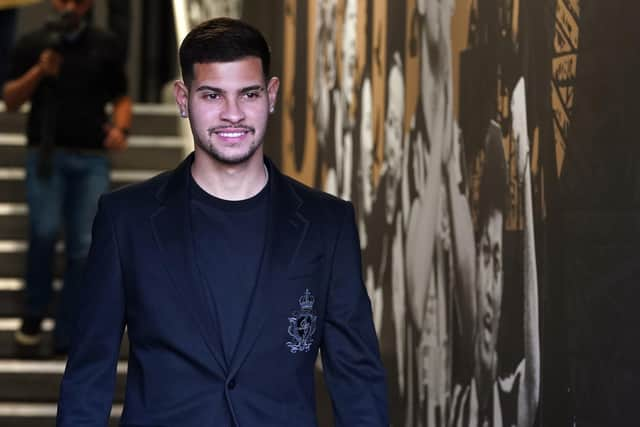 Newcastle United's new signing Bruno Guimaraes walks out of the tunnel at St James's Park.