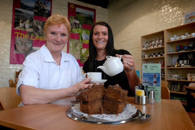 Tea and cake for Lynn Bays and Vicki Johnson at Souter Lighthouse in 2010.