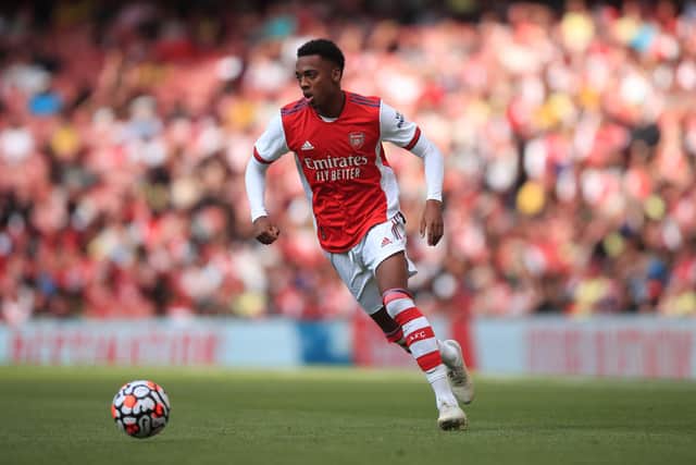 Joe Willock of Arsenal during the Pre Season Friendly between Arsenal and Chelsea at Emirates Stadium on August 1, 2021.