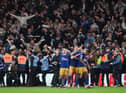 Bruno Guimaraes of Newcastle United celebrates after Alexander Isak of Newcastle United scores the team's second goal during the Premier League match between Nottingham Forest and Newcastle United at City Ground on March 17, 2023 in Nottingham, England. (Photo by Shaun Botterill/Getty Images)