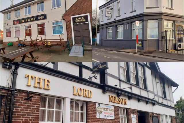Clockwise from top left: the Red Hackle, Dougie's Tavern and the Lord Nelson.