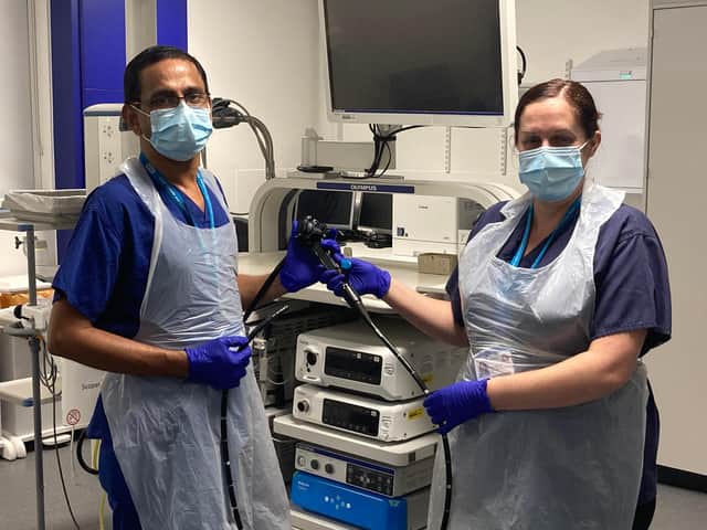 Dr Arun Krishna and Sister Zoe Chapham inside the new endoscopy unit at South Tyneside District Hospital.