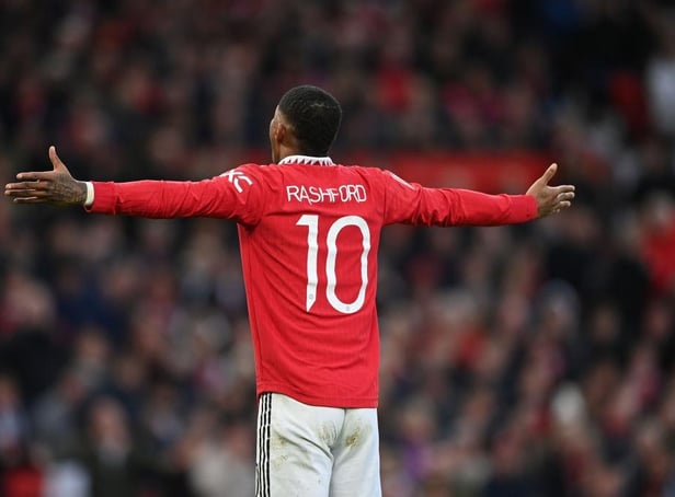 Marcus Rashford of Manchester United in action during the Emirates FA Cup Quarter Final between Manchester United and Fulham at Old Trafford on March 19, 2023 in Manchester, England. (Photo by Michael Regan/Getty Images)