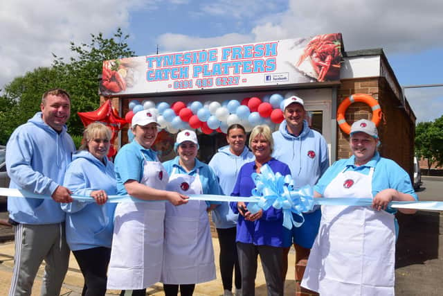 Cllr Liz McHugh performs the official ribbon cutting at Tyneside Fresh Catch Platters  in Hebburn. Picture by Kevin Brady.