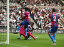 Tyrick Mitchell of Crystal Palace scores an own goal which was later disallowed by VAR after a foul by Joe Willock of Newcastle United during the Premier League match between Newcastle United and Crystal Palace at St. James Park on September 03, 2022 in Newcastle upon Tyne, England. (Photo by Jan Kruger/Getty Images)