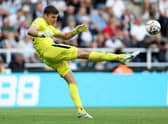 NEWCASTLE UPON TYNE, ENGLAND - AUGUST 21: Nick Pope of Newcastle United in actio during the Premier League match between Newcastle United and Manchester City at St. James Park on August 21, 2022 in Newcastle upon Tyne, England. (Photo by Clive Brunskill/Getty Images)