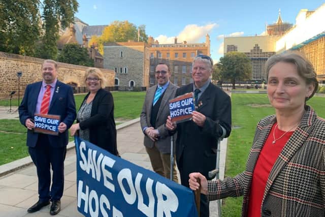 Campaigners at Parliament with Kate Osborne (right) to hand over a petition on the future of end-of-life care in South Tyneside and Jarrow's former St Clare's Hospice