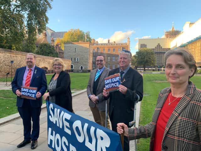 Campaigners at Parliament with Kate Osborne (right) to hand over a petition on the future of end-of-life care in South Tyneside and Jarrow's former St Clare's Hospice