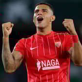 Diego Carlos of Sevilla celebrates following the La Liga Santander match between Real Betis and Sevilla FC at Estadio Benito Villamarin on November 07, 2021 in Seville, Spain. (Photo by Fran Santiago/Getty Images)