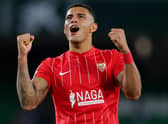 Diego Carlos of Sevilla celebrates following the La Liga Santander match between Real Betis and Sevilla FC at Estadio Benito Villamarin on November 07, 2021 in Seville, Spain. (Photo by Fran Santiago/Getty Images)