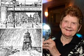 Sheila Graber and her 1986 artwork.
