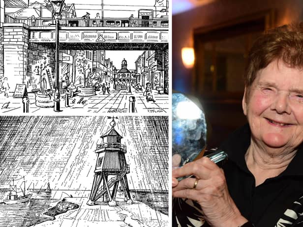 Sheila Graber and her 1986 artwork.