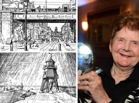 Sheila Graber and her 1986 artwork.