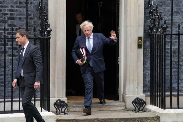 Prime Minister Boris Johnson departing 10 Downing Street after receiving the Sue Gray report into the partygate scandal.

Photograph: Stefan Rousseau/PA Wire