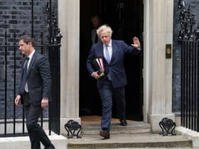 Prime Minister Boris Johnson departing 10 Downing Street after receiving the Sue Gray report into the partygate scandal.

Photograph: Stefan Rousseau/PA Wire
