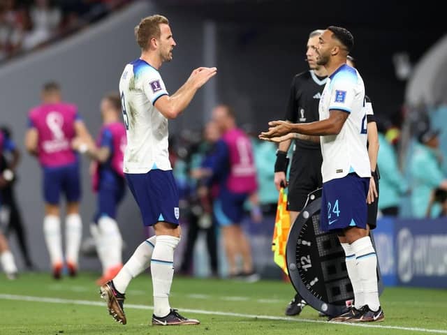 Callum Wilson replaces Harry Kane of England during the FIFA World Cup Qatar 2022 Group B match between Wales and England at Ahmad Bin Ali Stadium on November 29, 2022 in Doha, Qatar. (Photo by Michael Steele/Getty Images)