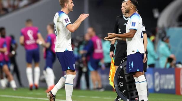Callum Wilson replaces Harry Kane of England during the FIFA World Cup Qatar 2022 Group B match between Wales and England at Ahmad Bin Ali Stadium on November 29, 2022 in Doha, Qatar. (Photo by Michael Steele/Getty Images)