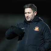 Sunderland head coach Lee Johnson looks on during the Sky Bet League One match between Northampton Town and Sunderland at PTS Academy Stadium on January 2, 2021.