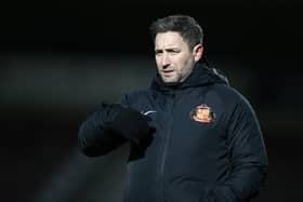 Sunderland head coach Lee Johnson looks on during the Sky Bet League One match between Northampton Town and Sunderland at PTS Academy Stadium on January 2, 2021.