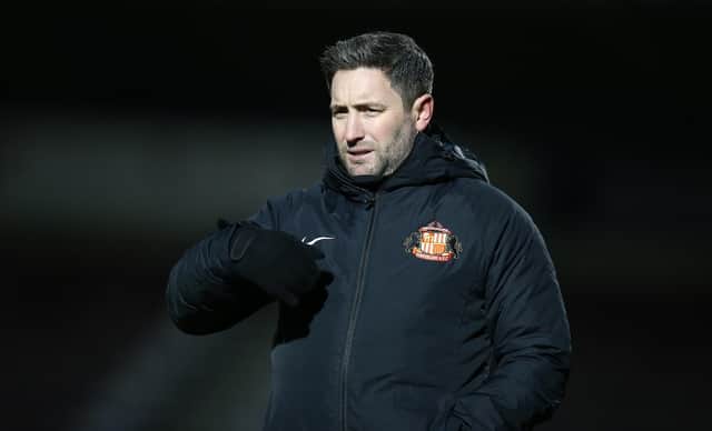 Sunderland head coach Lee Johnson looks on during the Sky Bet League One match between Northampton Town and Sunderland at PTS Academy Stadium on January 2, 2021.