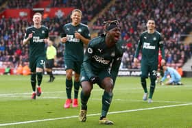 SOUTHAMPTON, ENGLAND - MARCH 07: Allan Saint-Maximin of Newcastle United celebrates after scoring his team's first goal during the Premier League match between Southampton FC and Newcastle United at St Mary's Stadium on March 07, 2020 in Southampton, United Kingdom. (Photo by Jordan Mansfield/Getty Images)