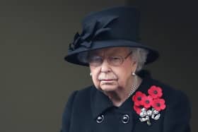 Queen Elizabeth II during the National Service of Remembrance at the Cenotaph, in Whitehall, London, on Sunday.