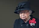 Queen Elizabeth II during the National Service of Remembrance at the Cenotaph, in Whitehall, London, on Sunday.