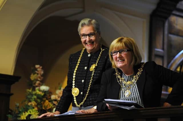 The Mayor Cllr Pat Hay and Mayoress Mrs Jean Copp show members of the public around Jarrow Town Hall, part of Heritage Open Days.