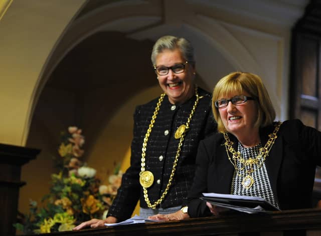 The Mayor Cllr Pat Hay and Mayoress Mrs Jean Copp show members of the public around Jarrow Town Hall, part of Heritage Open Days.