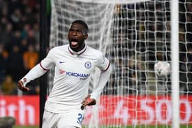 HULL, ENGLAND - JANUARY 25:  Fikayo Tomori of Chelsea celebrates after scoring his team's second goal during the FA Cup Fourth Round match between Hull City and Chelsea at KCOM Stadium on January 25, 2020 in Hull, England. (Photo by Clive Mason/Getty Images)