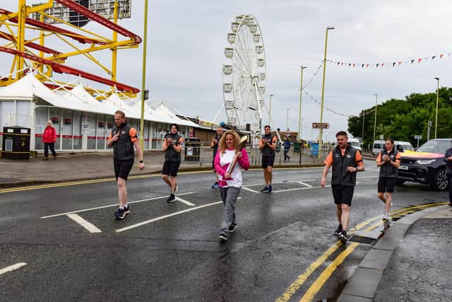 The Queens Jubiliee Baton at  Sea Road, South Shields this morning.