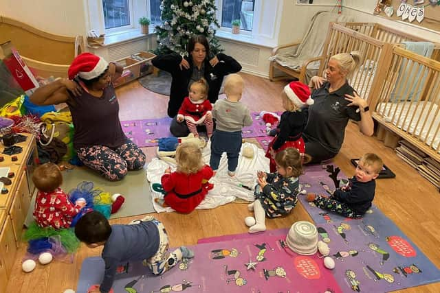 Children at Nurserytime South Shields taking part in a yoga session with Vanathi Webster.