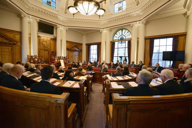 South Tyneside Council keyworkers receive the Freedom of the Borough - Mayor Cllr Pat Hay, Mayoress Jean Copp, Leader Cllr Tracey Dixon, and Chief Executive Jonathan Tew - at South Shields Town Hall.