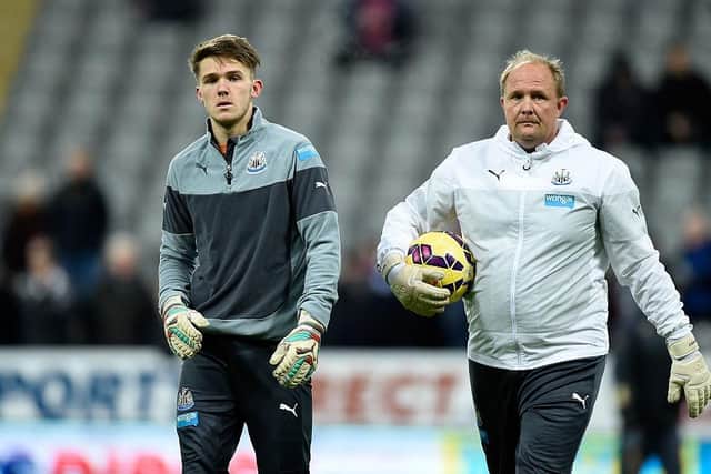 Newcastle United goalkeeper Freddie Woodman and his father Andy in 2014.