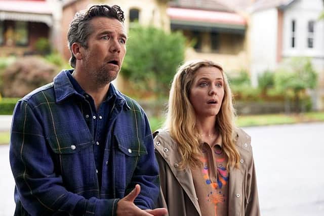 Gordon (Patrick Brammall) and Ashley (Harriet Dyer) are back in a second series of the Aussie sitcom Colin From Accounts (Picture: BBC/CBS Studios/Paramount+ ©2024/Joel Pratley)