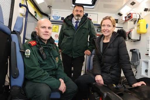 (left to right) Wayne McKay, clinical team leader at North East Ambulance Service, Stephen Segasby chief operating officer North East Ambulance Service, and Susan Taylor, head of alcohol policy at Balance.