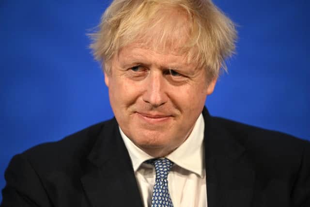 Prime Minister Boris Johnson during a press conference in Downing Street following the publication of Sue Gray's report into parties in Whitehall during the coronavirus lockdown. 

Photograph: Leon Neal/PA Wire