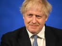 Prime Minister Boris Johnson during a press conference in Downing Street following the publication of Sue Gray's report into parties in Whitehall during the coronavirus lockdown. 

Photograph: Leon Neal/PA Wire