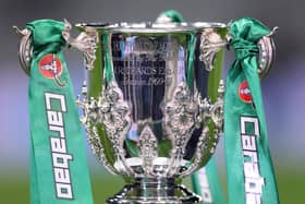 A general view of the Carabao Cup trophy prior to the Carabao Cup Quarter Final match between Newcastle United and Leicester City at St James' Park on January 10, 2023 in Newcastle upon Tyne, England. (Photo by George Wood/Getty Images)