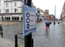 Covid warning signage in King Street, South Shields town centre.