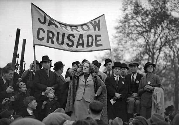 Jarrow MP Ellen Wilkinson addressing a crowd during the Jarrow Crusade in 1936.