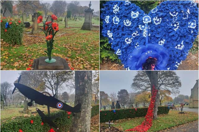 Beautiful hand made poppies have been used to cover Hebburn cemetery.