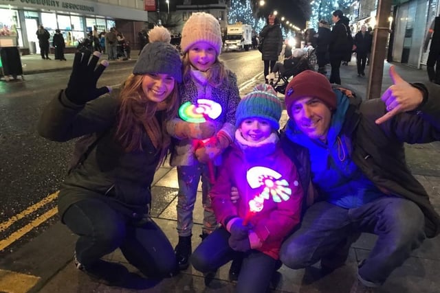 Rachel and Sam Hawdon with children Esther, five, and Maggie, eight, prepare to enjoy the Christmas parade in Ocean Road, South Shields.