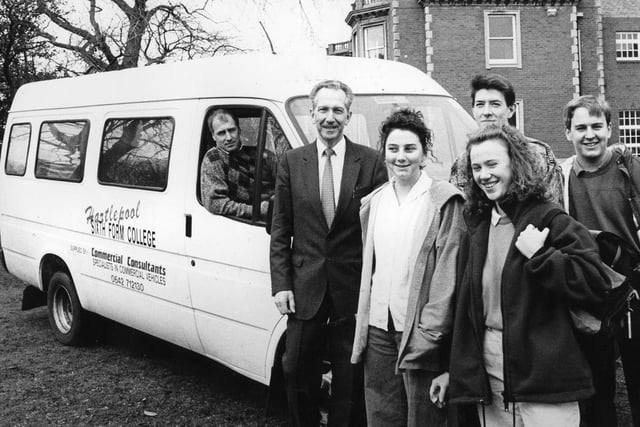 Hartlepool Sixth Form College vice Principal Mr F Doig pictured with students and the new college mini bus back in March 1991. It took five years of fundraising activities to buy the mini bus which was used for educational visits and sporting events.