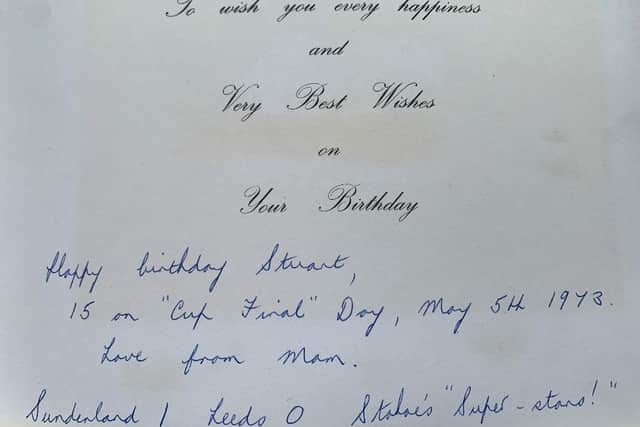 The message inside the card from Stuart's mum Elizabeth.