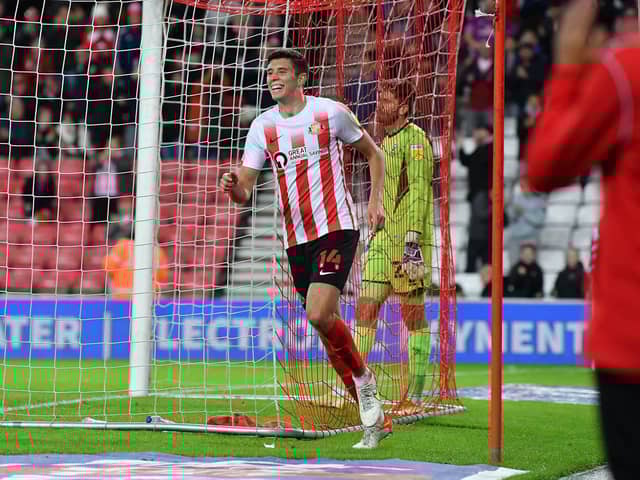 Ross Stewart celebrates at the Stadium of Light