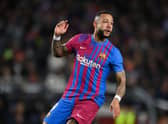 Memphis Depay of FC Barcelona looks on during the LaLiga Santander match between FC Barcelona and Sevilla FC at Camp Nou on April 03, 2022 in Barcelona, Spain. (Photo by David Ramos/Getty Images)