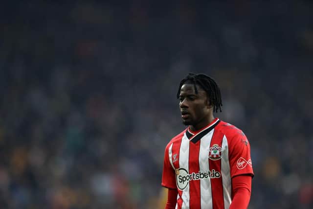 Mohammed Salisu of Southampton looks on during the Premier League match between Wolverhampton Wanderers  and  Southampton at Molineux on January 15, 2022 in Wolverhampton, England. (Photo by Naomi Baker/Getty Images)