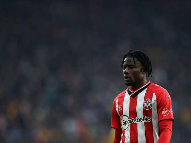 Mohammed Salisu of Southampton looks on during the Premier League match between Wolverhampton Wanderers  and  Southampton at Molineux on January 15, 2022 in Wolverhampton, England. (Photo by Naomi Baker/Getty Images)